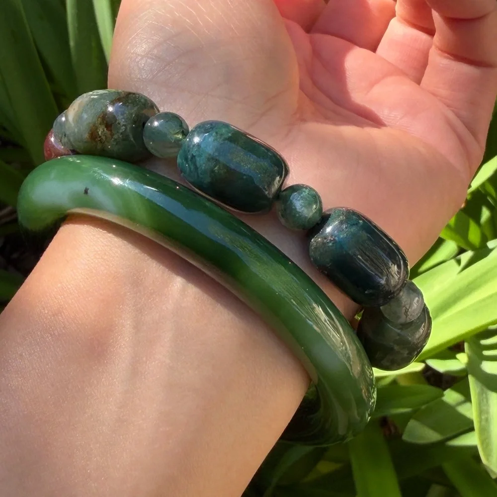 60mm inner diameter green‎ agate bangle 0355